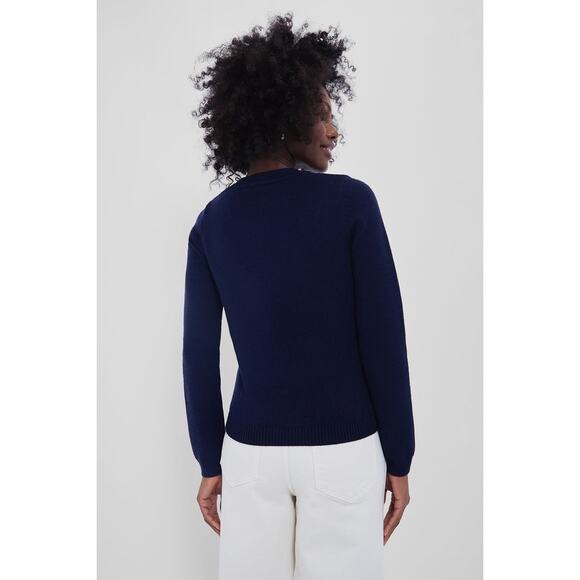 HYACINTH HOUSE Navy Crewneck Ciao Beaded Sweater Size L NWT - Picture 2 of 8